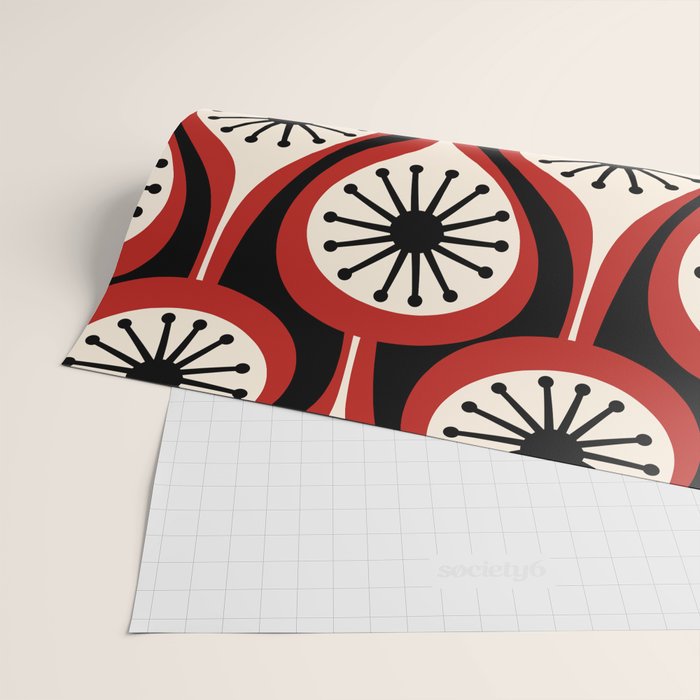 Mid Century Modern Atomic Drops Pattern Red Black Cream Wrapping Paper Gallery Image 2