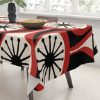 Mid Century Modern Atomic Drops Pattern Red Black Cream Tablecloth Gallery Image 3