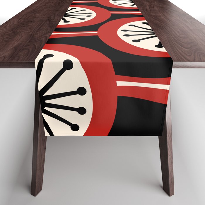 Mid Century Modern Atomic Drops Pattern Red Black Cream Table Runner Gallery Image 1