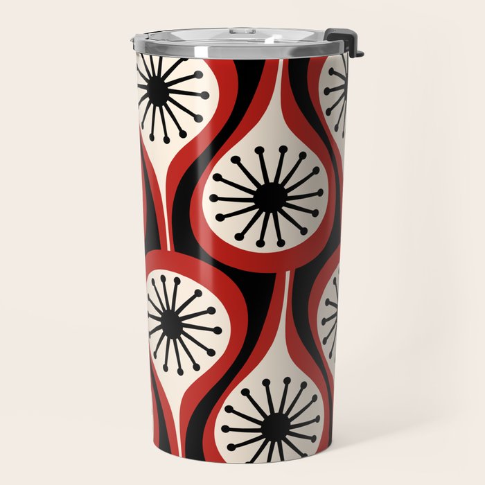 Mid Century Modern Atomic Drops Pattern Red Black Cream Travel Mug Gallery Image 2