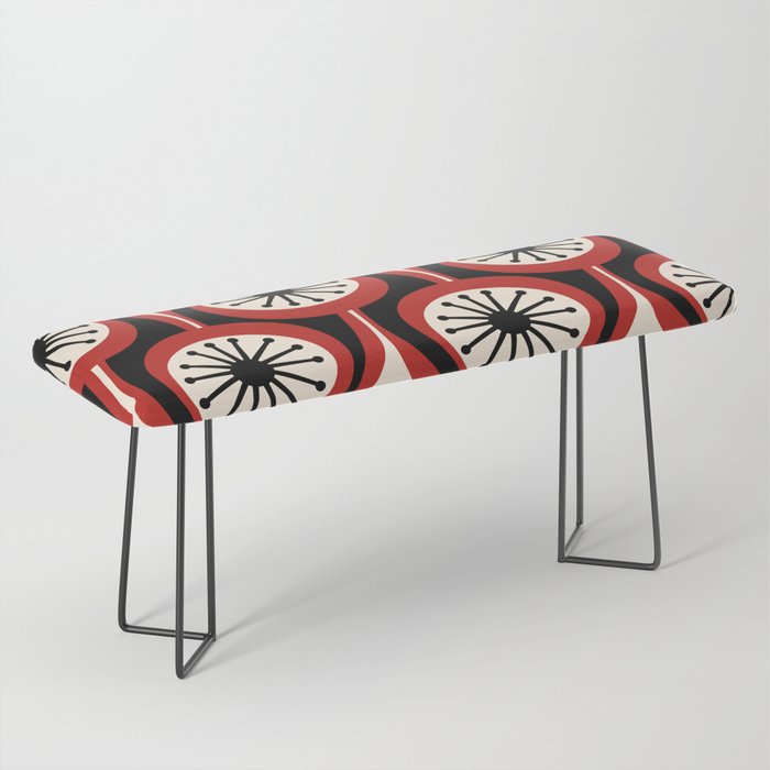 Mid Century Modern Atomic Drops Pattern Red Black Cream Bench Gallery Image 1