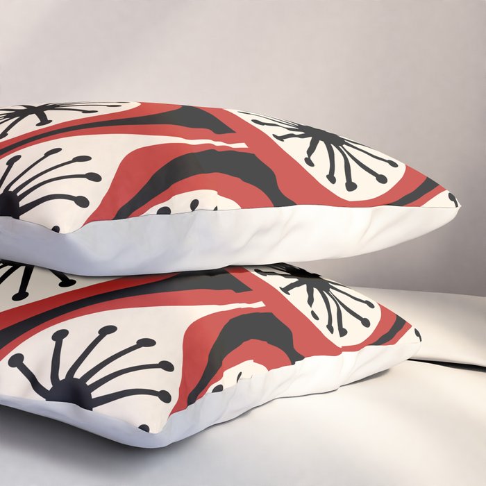 Mid Century Modern Atomic Drops Pattern Red Black Cream Pillow Sham Gallery Image 3