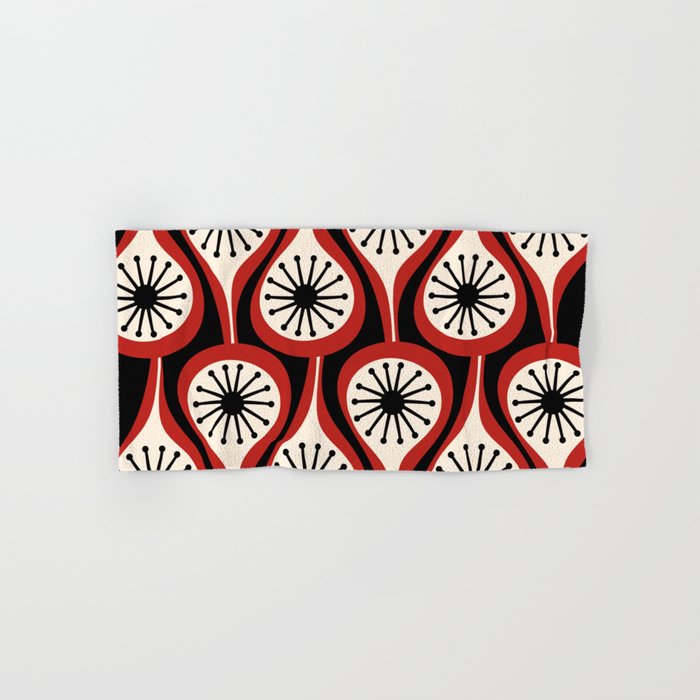 Mid Century Modern Atomic Drops Pattern Red Black Cream Bath Towel Gallery Image 1