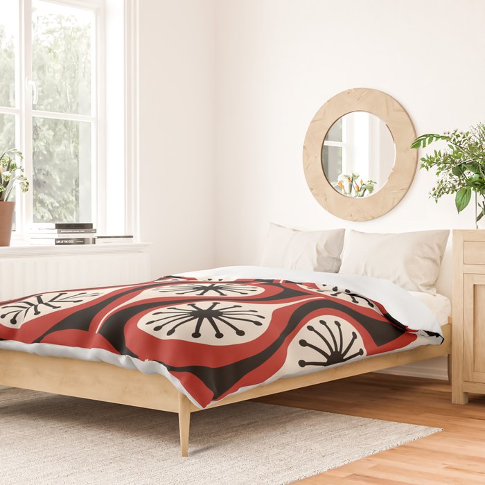 Mid Century Modern Atomic Drops Pattern Red Black Cream Duvet Cover Gallery Image 2