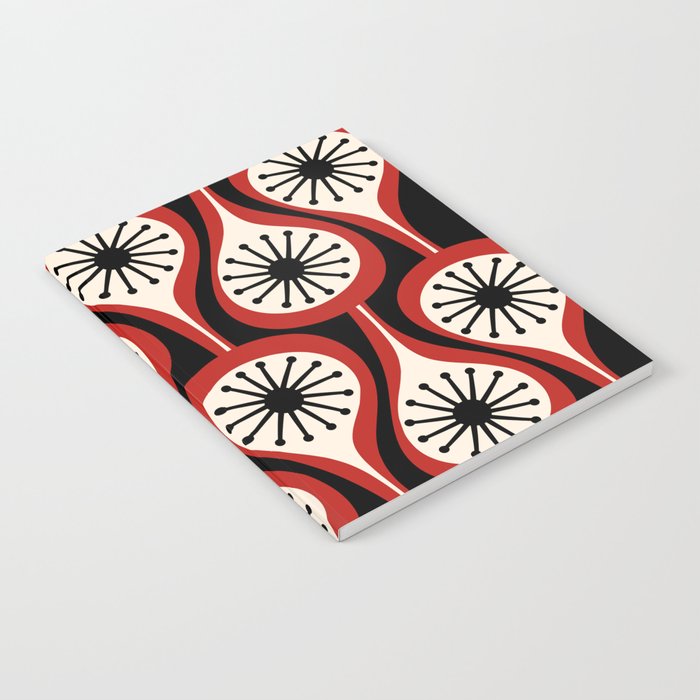 Mid Century Modern Atomic Drops Pattern Red Black Cream Notebook Gallery Image 1