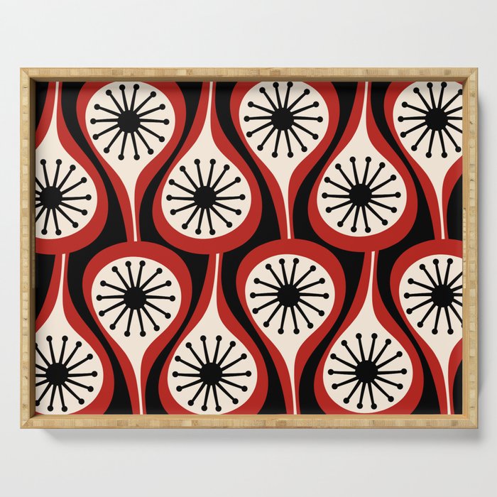 Mid Century Modern Atomic Drops Pattern Red Black Cream Serving Tray Gallery Image 1