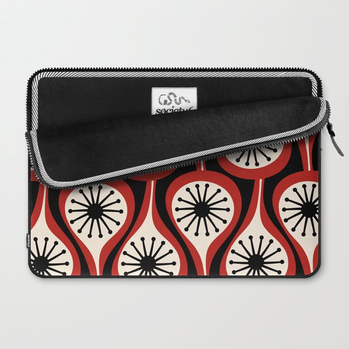 Mid Century Modern Atomic Drops Pattern Red Black Cream Laptop Sleeve Gallery Image 2