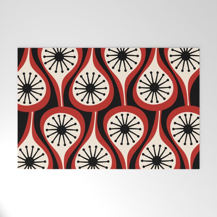 Mid Century Modern Atomic Drops Pattern Red Black Cream Welcome Mat Gallery Image 1