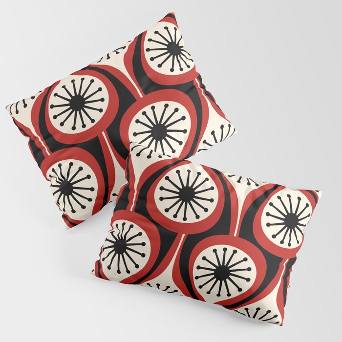 Mid Century Modern Atomic Drops Pattern Red Black Cream Pillow Sham Gallery Image 1