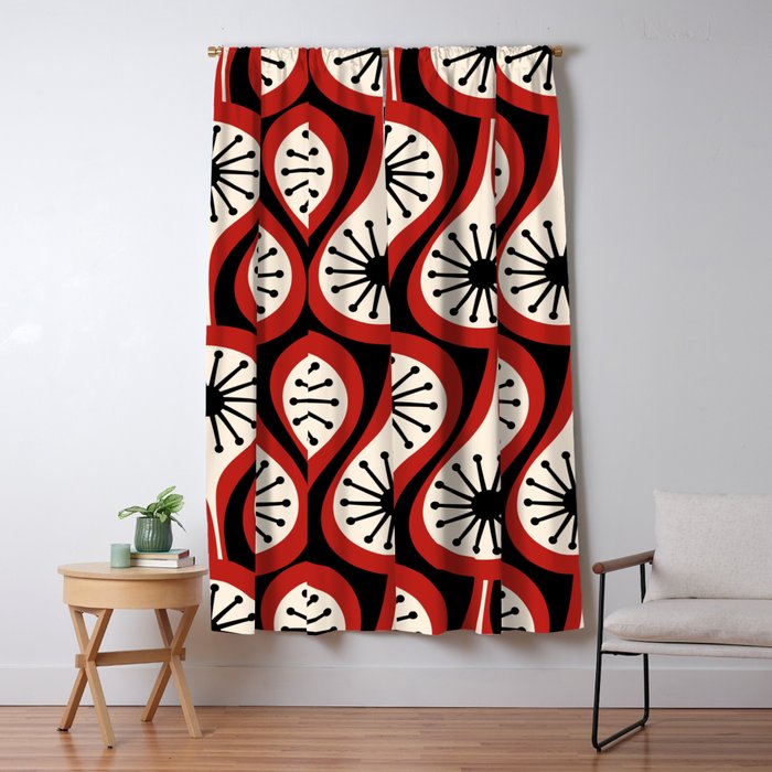 Mid Century Modern Atomic Drops Pattern Red Black Cream Window Curtain Gallery Image 1