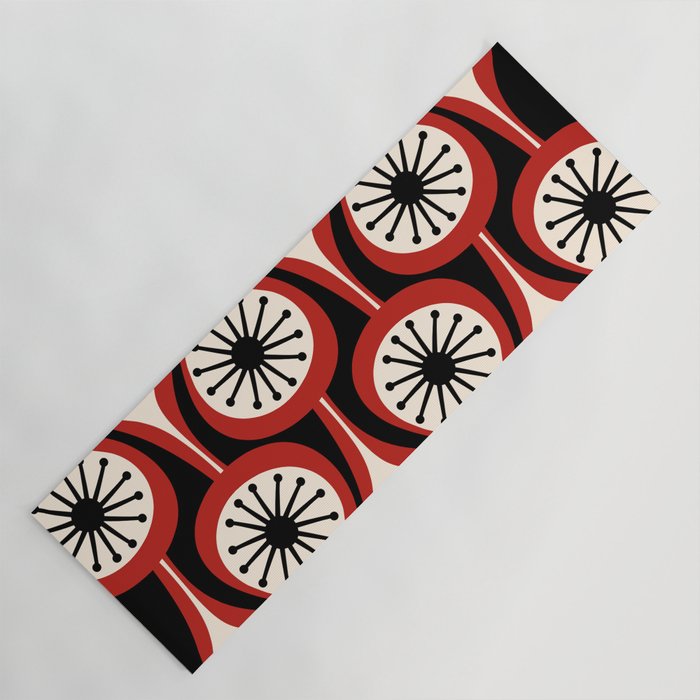 Mid Century Modern Atomic Drops Pattern Red Black Cream Yoga Mat Gallery Image 1