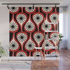 Mid Century Modern Atomic Drops Pattern Red Black Cream Wall Mural Gallery Image 1
