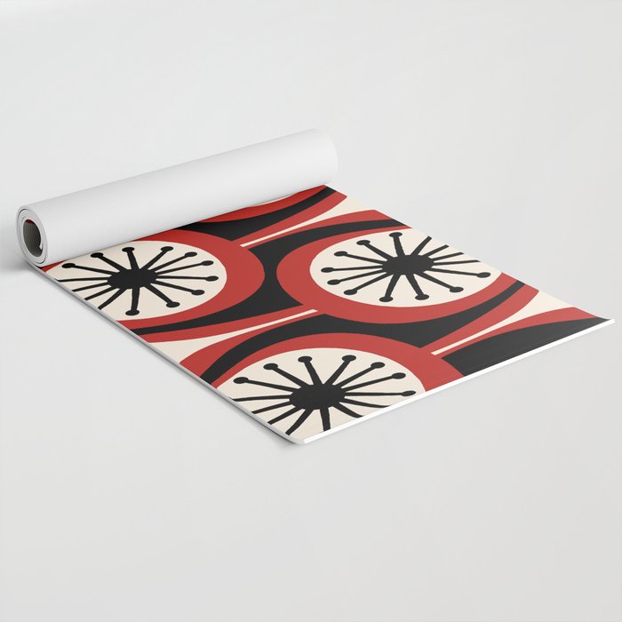 Mid Century Modern Atomic Drops Pattern Red Black Cream Yoga Mat Gallery Image 2