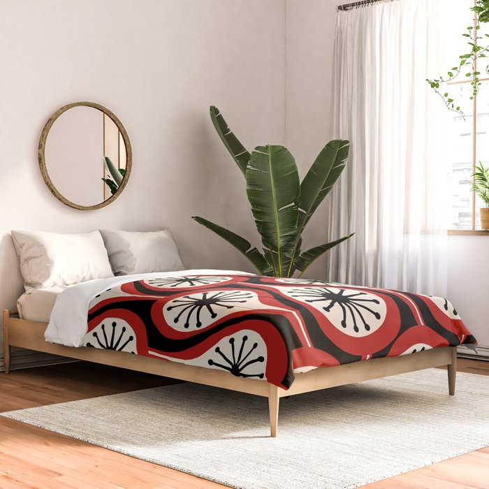 Mid Century Modern Atomic Drops Pattern Red Black Cream Comforter Gallery Image 2