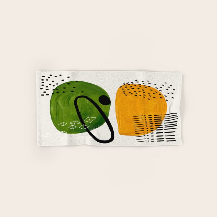 Mid Century Modern Abstract Colorful Art Patterns Olive Green Yellow Ochre Orbit Geometric Objects Towels Gallery Image 1