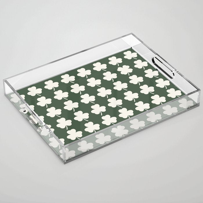 Clovers XXXIX Dark Green Botanical Pattern Acrylic Tray Gallery Image 1