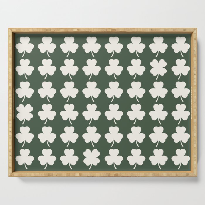 Clovers XXXIX Dark Green Botanical Pattern Serving Tray Gallery Image 1