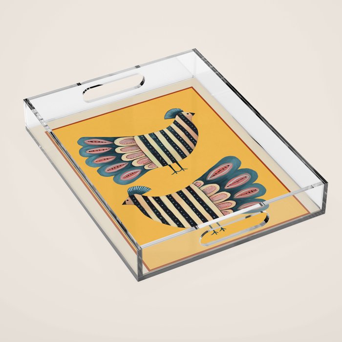Striped Bird Pair II Acrylic Tray Gallery Image 1