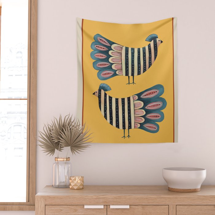 Striped Bird Pair II Wall Tapestry Gallery Image 2