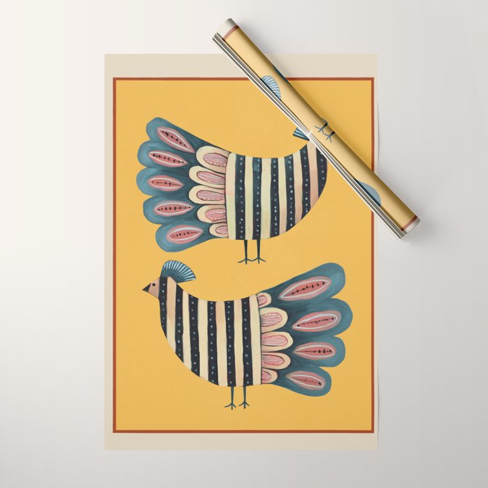 Striped Bird Pair II Wrapping Paper Gallery Image 1