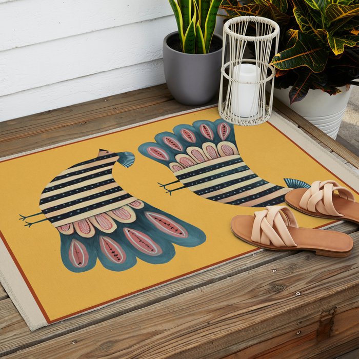 Striped Bird Pair II Outdoor Rug Gallery Image 2