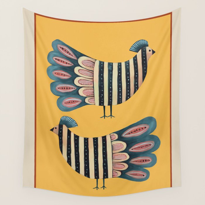 Striped Bird Pair II Wall Tapestry Gallery Image 4