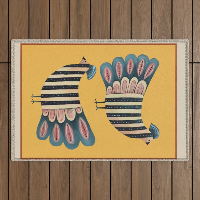 Striped Bird Pair II Outdoor Rug Gallery Image 1