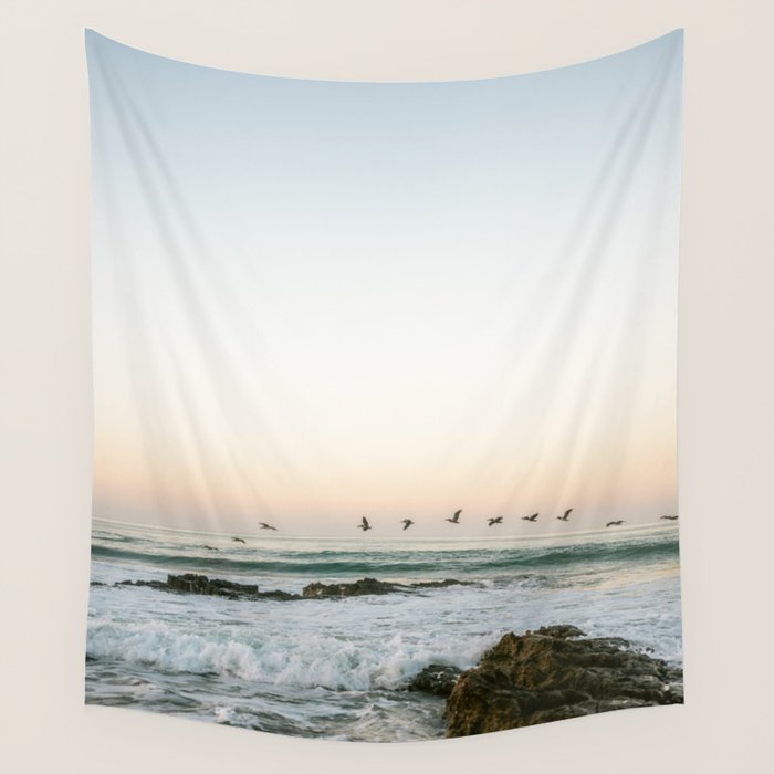 Birds at sunset | Playa Santa Teresa Costa Rica | Travel photography Wall Tapestry Gallery Image 1