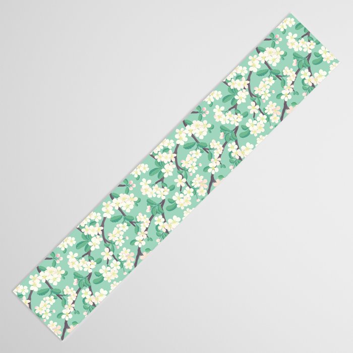 Apple Blossoms Pattern on Green Table Runner Gallery Image 3