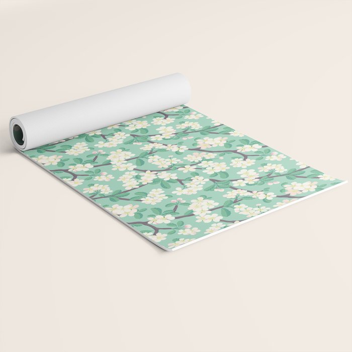 Apple Blossoms Pattern on Green Yoga Mat Gallery Image 2