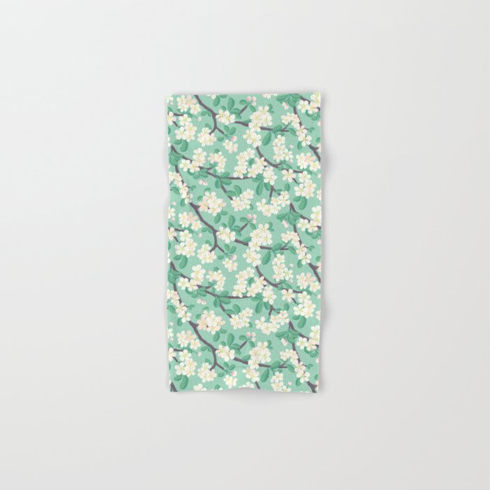 Apple Blossoms Pattern on Green Bath Towel Gallery Image 1