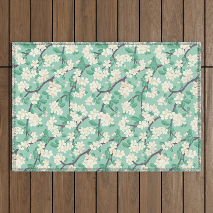 Apple Blossoms Pattern on Green Outdoor Rug Gallery Image 1