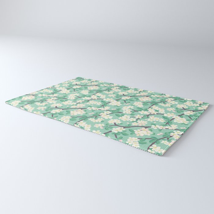 Apple Blossoms Pattern on Green Rug Gallery Image 3
