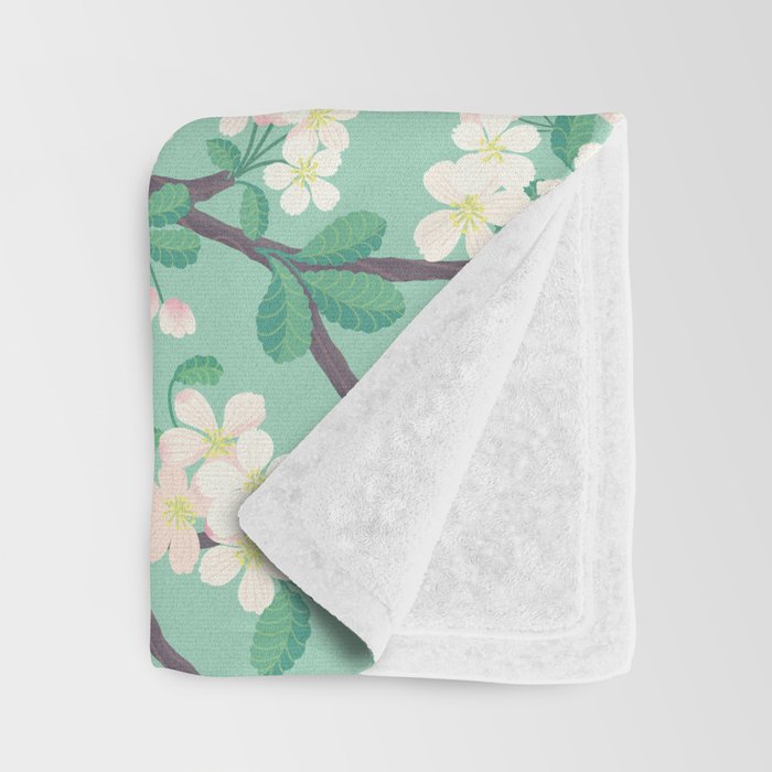 Apple Blossoms Pattern on Green Throw Blanket Gallery Image 3