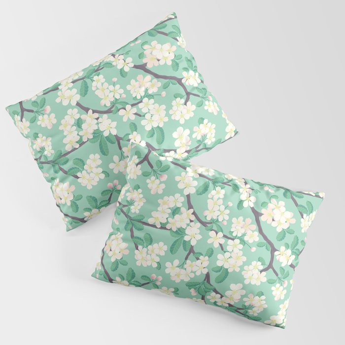 Apple Blossoms Pattern on Green Pillow Sham Gallery Image 3