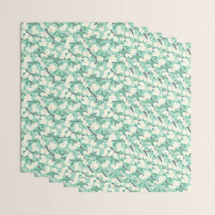 Apple Blossoms Pattern on Green Wrapping Paper Gallery Image 3