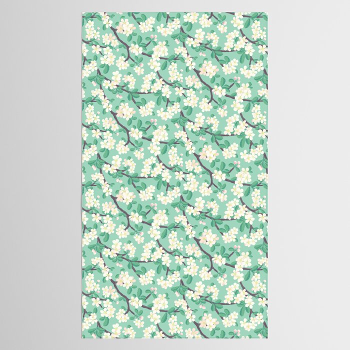 Apple Blossoms Pattern on Green Tablecloth Gallery Image 2