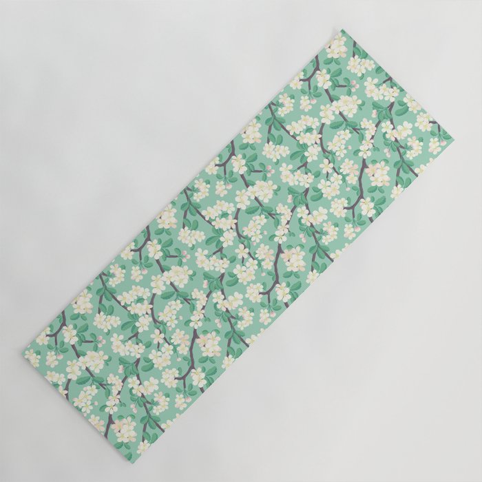Apple Blossoms Pattern on Green Yoga Mat Gallery Image 1