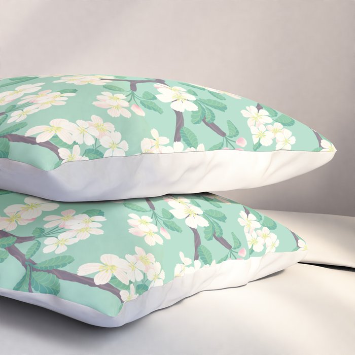 Apple Blossoms Pattern on Green Pillow Sham Gallery Image 3