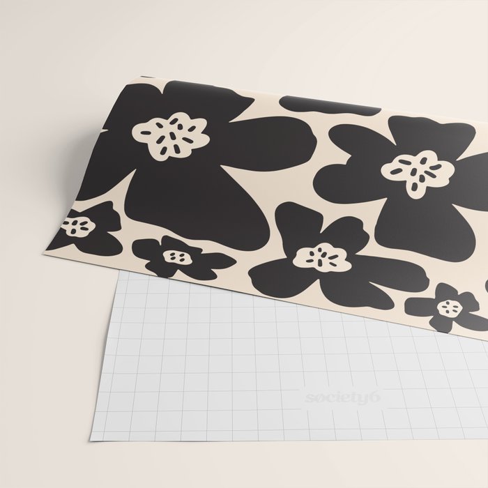 Black and White Retro Daisy Wrapping Paper Gallery Image 2