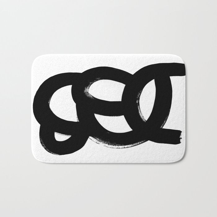 Black & White Minimalist Abstract Mid century Ink Art Dark Brush Strokes Bath Mat Gallery Image 1