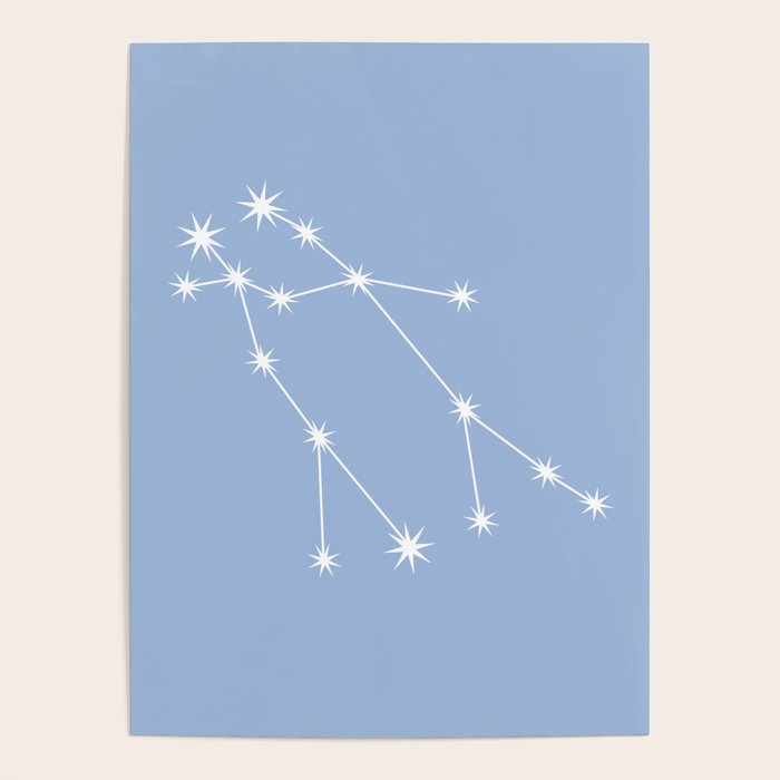 Gemini Zodiac Star Constellation Line Art Sky Blue Poster Gallery Image 4