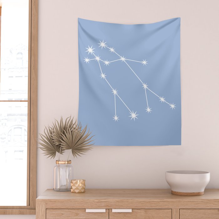 Gemini Zodiac Star Constellation Line Art Sky Blue Wall Tapestry Gallery Image 2