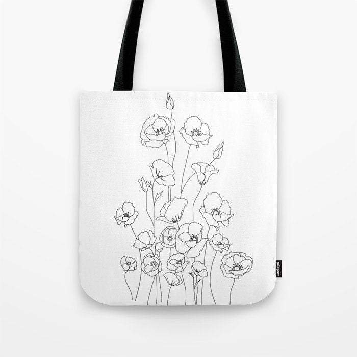 Poppy Flowers Line Art Tote Bag Gallery Image 1