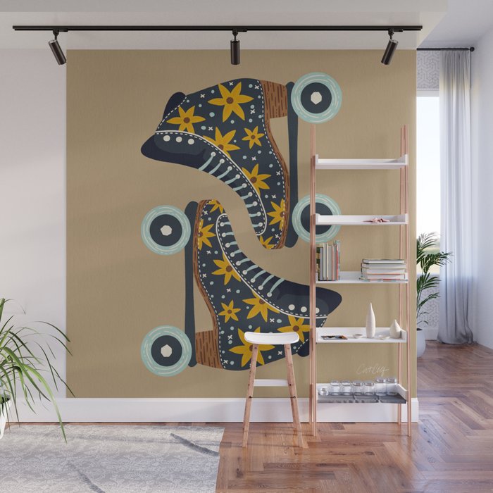 Retro Roller Skates - Teal & Yellow Palette Wall Mural Gallery Image 1