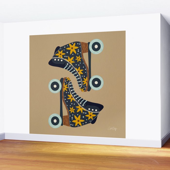 Retro Roller Skates - Teal & Yellow Palette Wall Mural Gallery Image 2