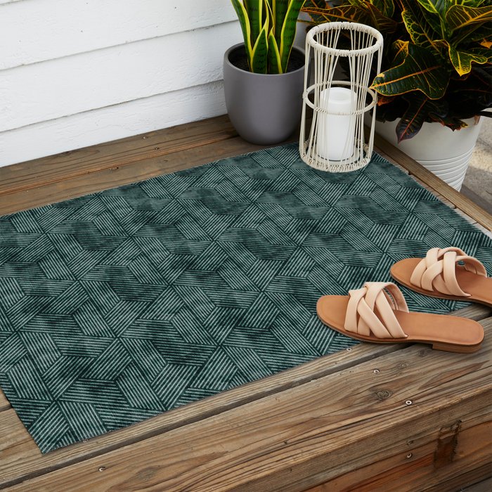 cadence triangles - dark green Outdoor Rug Gallery Image 2