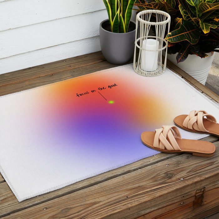 Focus On The Good: Aura-Gradient-Quote-Decor Outdoor Rug Gallery Image 2