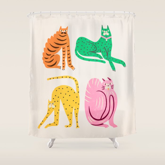Pop Cats: Modern Collage Pop Art Shower Curtain Gallery Image 1