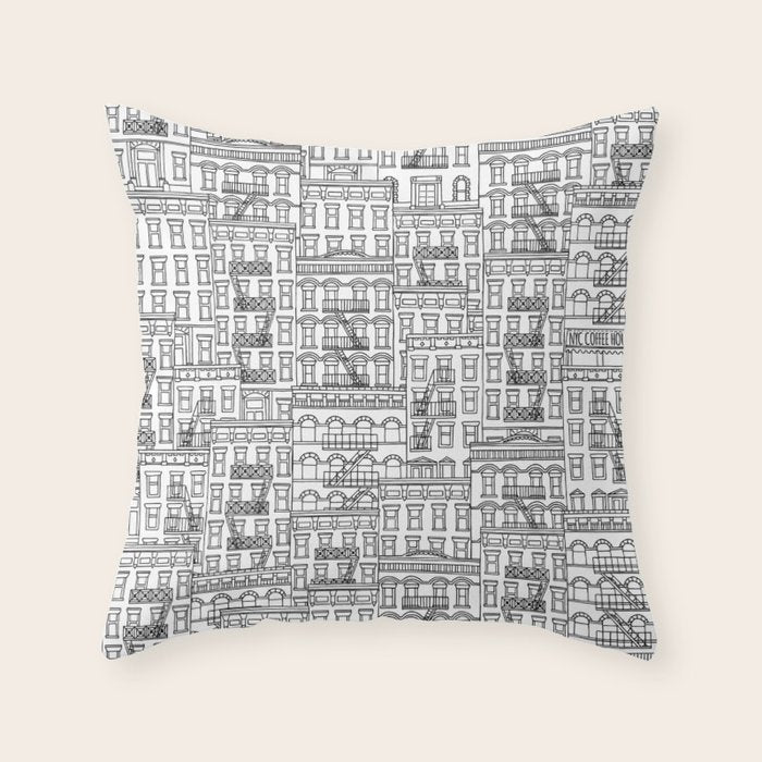 New York Hand Drawn Illustration Throw Pillow Gallery Image 1